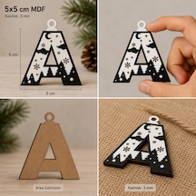 A Harf Yılbaşı Süsü Mdf Çam Ağacı Desenli Asılabilir Dekor 5x5 Cm