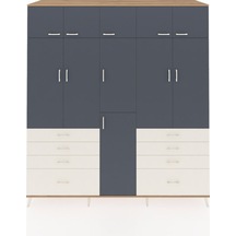 Kronos Dolap 8 Raflı 8 Çekmeceli 3 Askılı 220x59x243 Çam-antrasit/aytaşı Antrasıt/aytası
