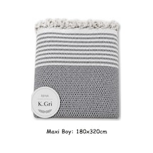 Pamuklu Kaymaz Hasır Dokuma Maxi Boy Kolları Örten Koltuk Örtüsü 180x310 - Koyu Gri