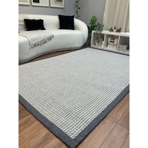 Saraz Halı Kumaş Bordür Bej Bukle Siyah Bordür Halı Salon Koridor Mutfak Çocuk Odası Halısı Kilim S263 Gri
