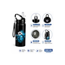 Alüminyum Matara 500 Ml Çocuk Su Matarası Pipetli Sızdırmaz Dayanıklı Taşıma İpli Belkıs Siyah