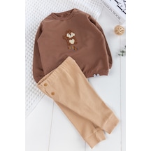 Figürlü 2'li Erkek Bebek Takım Alt Üst Bebek Takımı Kahverengi
