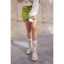 Rayssa Bej Hakiki Deri Kadın Bot Bej