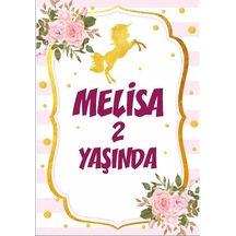 Çiçek Ve Unicorn Temalı Doğum Günü Afişi - 50x70 Cm