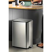 Primanova Dikdörtgen Paslanmaz Çöp Kovası 40 Litre - Inox Inox