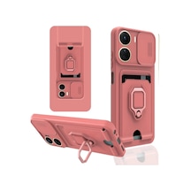Newface - 760 - Vivo Y16 Kılıf Zuma Kartvizitli Yüzüklü Silikon - Csmo-tex - - Pembe