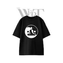 Thewert Meditasyon Yinyang Tasarım Baskılı Ünisex Siyah Oversize T-shirt