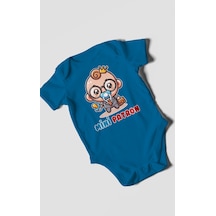 Mini Patron Baskılı Bebek Zıbını Çıtçıtlı Body %100 Pamuk Kısa Kol Koyu Mavi