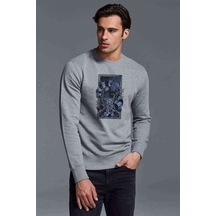 Baskılı Baskılı Gri Erkek Örme Sweatshirt