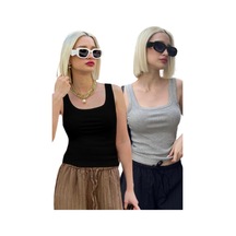 Madmext 2'li Paket Gri-siyah Fitilli Askılı Basic Atlet Mg2427 Gri/siyah