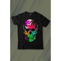 Kendim Seçtim Rengarenk Kafatası Skull Head Gökkuşağı Renkleri Baskılı Tişört Çocuk T-shirt 001