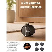4'lü Set Kilitsiz 5cm Tekerlek Masa Dolap Taşıma Aparatı Tekeri Siyah 4 Adet