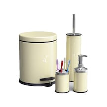 Zethome Krem Dörtlü Banyo Seti Çöp Kovası-fırça-sabunluk-diş Fırçalık Krem