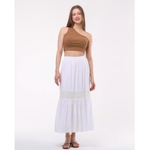 Güpür Detaylı Astarlı Uzun Etek-521-beyaz Beyaz