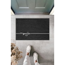 Rugmood Modern Dijital Baskı Paspas - Happy Smile Paspas - Kapı Önü Paspası 70x45cm Siyah