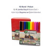 U-4 Jumbo Keçeli Kalem Seti 10 Renk Kalın Uçlu Boyama Ve Çizim Kalemi Seti 1 Paket