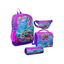 Coral High Kız Çocuk Pembe Mor Kaplumbağa Desenli İlkokul Okul Çanta Seti Ve Bel Çantası