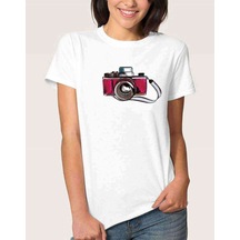 Watercolor Camera Kadın Beyaz Tshirt (534311921)