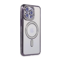 Newface Apple İphone 15 Pro Kılıf Joke Simli Magneticsafe Kılıf - Derin Mor