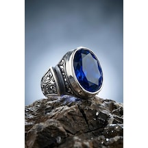 Erzurum Kalem İşçiliği Sultan Model Safir Zirkon Taşlı Erkek Yüzük 24 Gümüş Erzurum Kalem İşçiliği Sultan Model Safir Zirkon Taşlı Erkek Yüzük 24 Gümüş