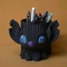 3d Baskı Knitted Kalemlik - Sevimli Karakterli Masaüstü Kalem Organizeri-siyah Diğer