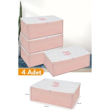 Serstil 4 Adet - Büyük Boy Baza Altı Pembe Çizgili Hurç 62 X 46 X 22 Cm