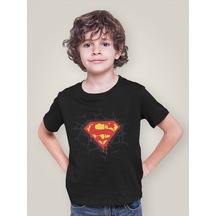 Sevbano Tasarım Süperman Baskılı Unisex Film Kahramanı Çocuk Tişört 1-12 Siyah