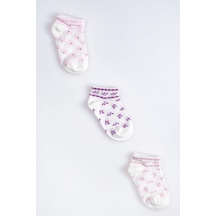 Cocole Socks Kız Bebek Patik Çorabı 3 Lü Set Pamuklu Pembe & Mor Desenli Çok Renkli