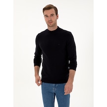Cacharel Lacivert Slim Fit Pamuk Karışımlı Çeyrek Balıkçı Yaka Basic Triko Kazak