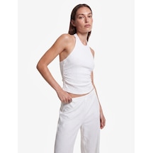 Koton Koton X Sibil Çetinkaya - Bürümcük Kumaş Sırt Dekolteli Halter Yaka Bluz Kırık Beyaz 6sak10075uk Ekru