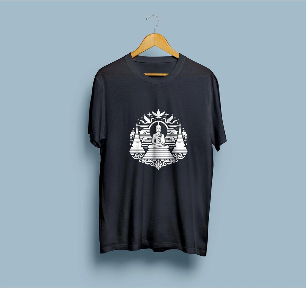 Bahriyeli Collection Oversize Budizm / Buddha Tapınak Tasarım Unisex T-shirt Siyah