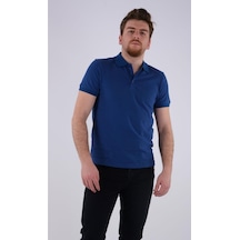 Desen Erkek Polo Yaka Kısa Kol T-shirt - Minimalist Ve Şık Saks