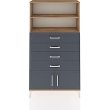 Arges Dolap 2 Raflı 4 Çekmeceli 2 Kapaklı 88x30x163 Çam-antrasit Atlas Çam
