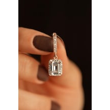 Zirkon Taşlı Rose Tektaş Sallantılı Baget Gümüş Küpe