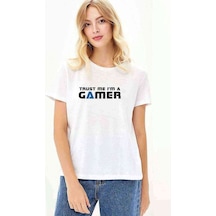 Trusm Me A'M A Gamer Siyah Baskılı Beyaz Kadın Tshirt