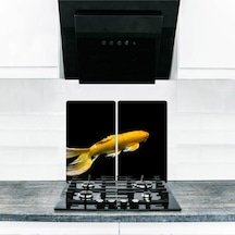 Cam Ocak Koruyucu ve Kesim Tablası Sarı Balık 60Cm X 52Cm 2 Pa