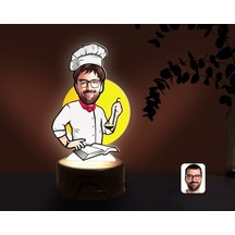 Kişiye Özel Erkek Chef Karikatürlü Dekoratif 3D Biblo Led Işıklı (481501036)