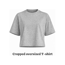 Kadın Gri Oversize Crop Pamuk T-shirt Gri Kadın Gri Oversize Crop Pamuk T-shirt Gri