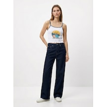 LTB Önü Büzgülü Askılı Crop Beyaz Atlet Çok Renkli