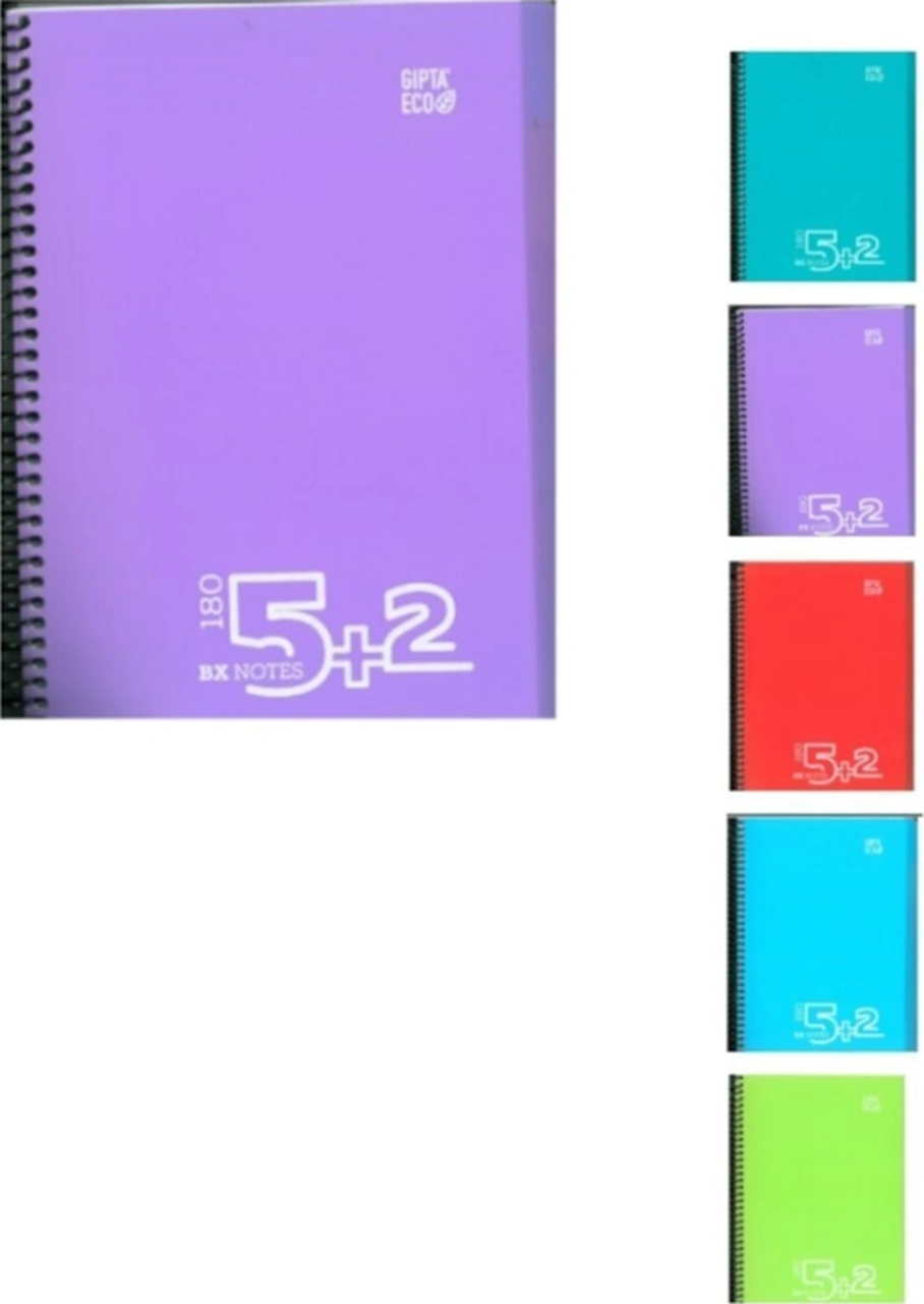 Bx Notes A4 Spiralli Seperatörlü Plastik Kapak 5+2 Defter 180 Yaprak 5 Kareli + 2 Çizgili