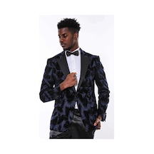 Wessi Simli Yaprak Desenli Erkek Smokin Ceket - Lacivert
