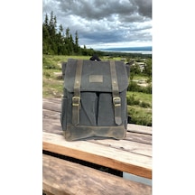 Old Cotton Cargo Kanvas Deri Su Geçirmez Unisex Laptop Bölmeli Gezi Okul Seyahat Kamp Sırt Çantası Siyah
