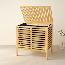 Kalın Bambu Çamaşır Sepeti 50x38x55 Cm Kumaş Torbalı Diğer
