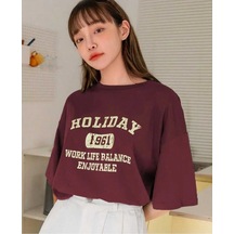 Kozia Outdoors Malkoçbey Holıday Baskılı Oversize Unisex Basic T-şhirt Bordo Bordo