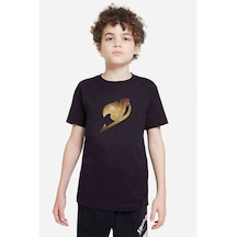 Anime Fairytail Logo Baskılı Unisex Çocuk Siyah T-Shirt