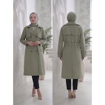 B.he.z Kruvaze Yaka Bondik Su İtici Kumaş Astarlı Trend Model Diz Altı Trençkot Mint Yeşil