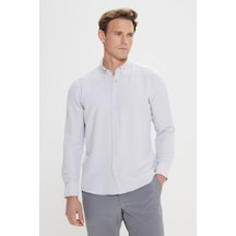 AC&Co / Altınyıldız Classics Erkek Tas Slim Fit Dar Kesim Düğmeli Yaka %100 Pamuk Gömlek Taş