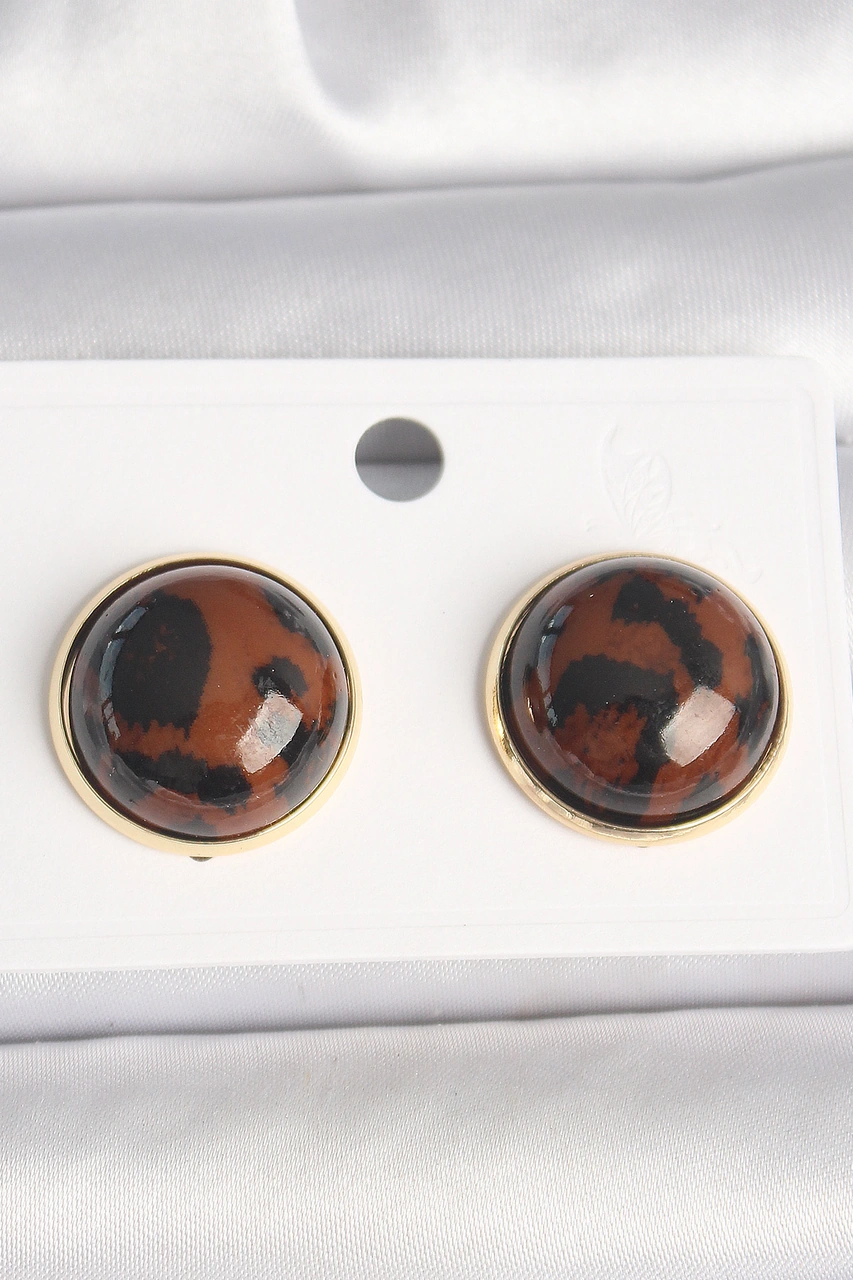 Pirinç Gold Renk 3d Daire Leopar Model Kadın Küpe Diğer