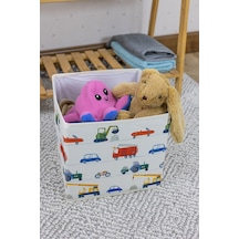 Araba Desenli Kapaksız Oyuncak Kutusu Dizenleyici Organizer Kutu 30 X 30 X 30 Çok Renkli