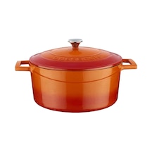 Metal Döküm Yuvarlak Tencere, 24 Cm, Turuncu Çok Renkli